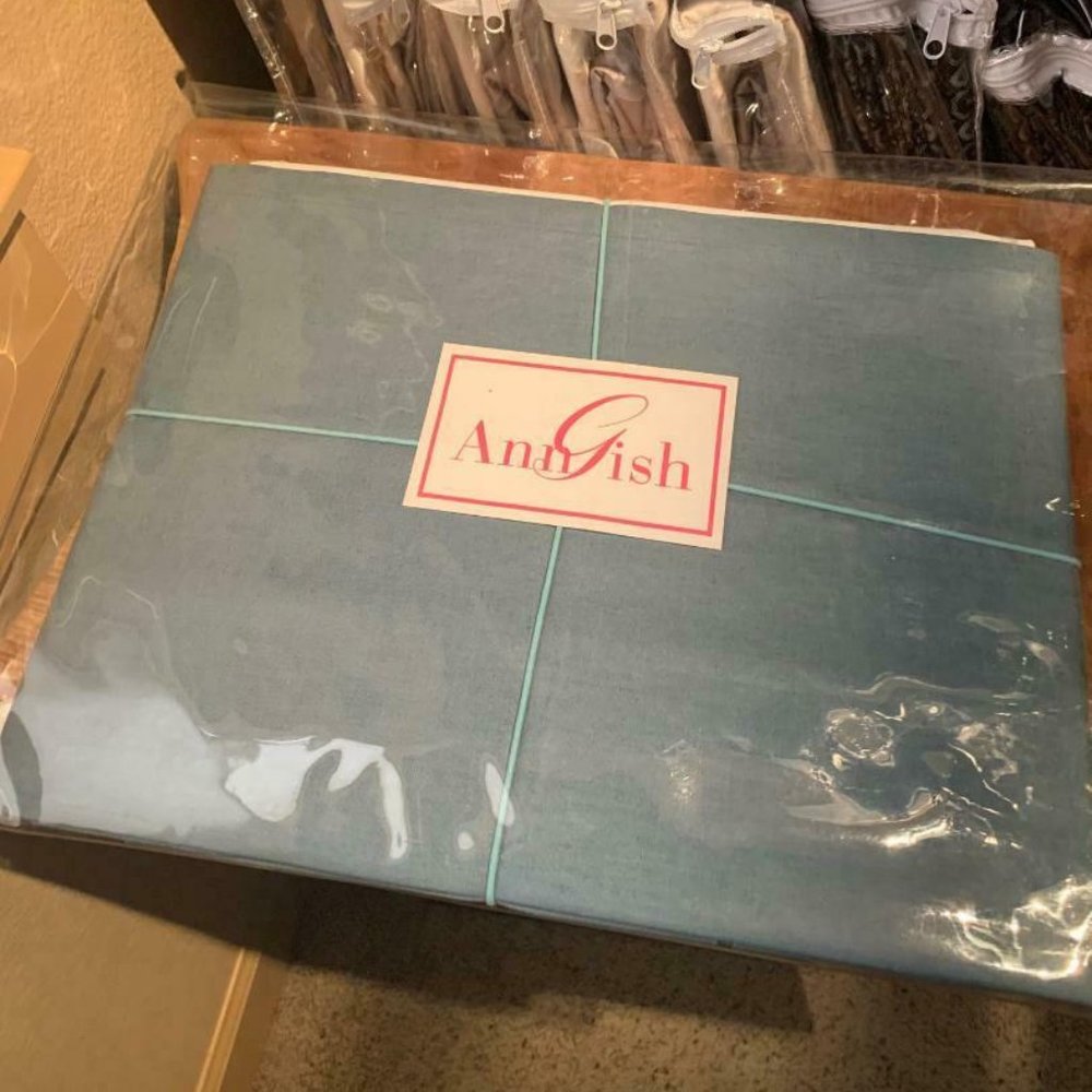 $350! NWT Ann Gish Linen Cotton Blend TWIN Bedskirt - Lagoon Blue